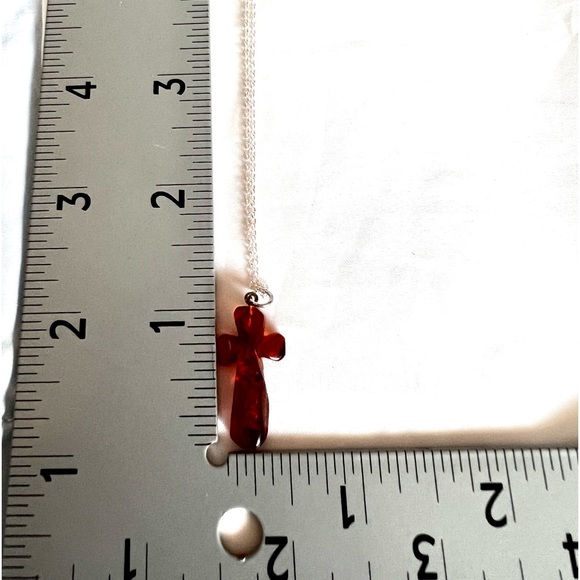 Vintage Carved Amber Cross Pendant on 18” Silver .925 Chain - Picture 7 of 7